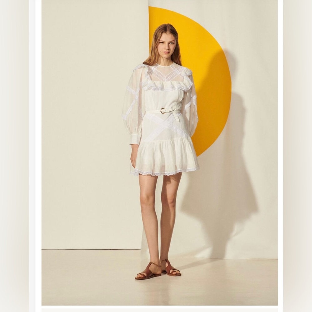 Sandro Belem Short Dress With Ruffles and Braid Trim
